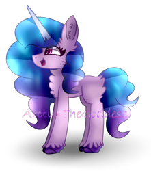 Size: 1124x1272 | Tagged: safe, artist:asthethicwave, izzy moonbow (mlp), equine, fictional species, mammal, pony, unicorn, feral, hasbro, my little pony, my little pony g5, spoiler, spoiler:my little pony g5, 2021, blank flank, chest fluff, ear fluff, female, fluff, gradient mane, gradient tail, hooves, mare, side view, simple background, solo, solo female, speculation, tail, transparent background, unshorn fetlocks