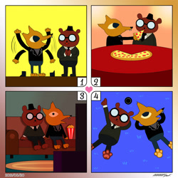 Size: 1500x1500 | Tagged: safe, artist:blackduckno18, angus delaney (nitw), gregg lee (nitw), bear, canine, fox, mammal, anthro, night in the woods, male, same height