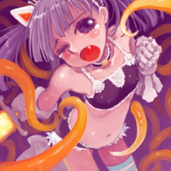Size: 600x600 | Tagged: suggestive, artist:galaxy影忍, animal humanoid, cat, feline, fictional species, mammal, humanoid, 1:1, 2007, female, solo, solo female, sword, tentacles, weapon