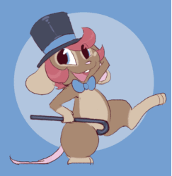Size: 875x900 | Tagged: safe, artist:pocketpaws, mammal, mouse, rodent, semi-anthro, 2d, 2d animation, animated, brown body, brown fur, cane, cute, dancing, female, frame by frame, fur, gif, looking at you, murine, open mouth, solo, solo female, tap dancing