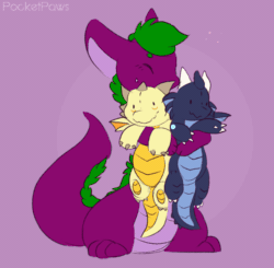 Size: 1000x978 | Tagged: safe, artist:pocketpaws, dragon, fictional species, western dragon, feral, 2d, 2d animation, ambiguous gender, animated, cute, frame by frame, gif, heart, plushie, purple belly, solo, solo ambiguous