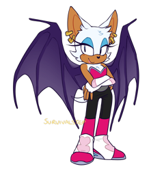 Size: 950x988 | Tagged: safe, artist:survivalstep, rouge the bat (sonic), bat, mammal, anthro, plantigrade anthro, sega, sonic the hedgehog (series), 2019, bat wings, clothes, crossed arms, ear piercing, earring, eyebrows, eyelashes, female, lidded eyes, piercing, signature, simple background, solo, solo female, transparent background, webbed wings, wings