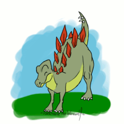 Size: 700x700 | Tagged: safe, artist:darkmanethewerewolf, dinosaur, reptile, stegosaurus, feral, 2d, 2d animation, ambiguous gender, animated, frame by frame, gif, green body, signature, solo, solo ambiguous