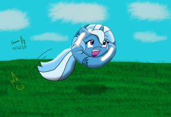 Size: 1280x875 | Tagged: safe, artist:gmangamer25, trixie (mlp), equine, fictional species, mammal, pony, unicorn, feral, friendship is magic, hasbro, my little pony, ball, bouncing, cute, female, happy, mare, morph ball, solo, solo female, tail, transformation