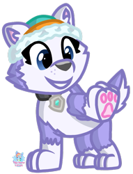 Size: 677x888 | Tagged: safe, artist:rainbow eevee, everest (paw patrol), canine, dog, husky, mammal, feral, nickelodeon, paw patrol, blue eyes, cute, female, looking down, old art, paw pads, paws, simple background, smiling, solo, solo female, transparent background, vector