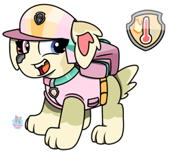 Size: 1304x1168 | Tagged: safe, artist:rainbow eevee, oc, oc only, oc:skeverest, canine, collie, dog, mammal, feral, nickelodeon, paw patrol, badge, collar, happy, helmet, heterochromia, magical lesbian spawn, offspring, old art, open mouth, parent:everest (paw patrol), parent:skye (paw patrol), parents:skeverest, reference sheet, simple background, transparent background