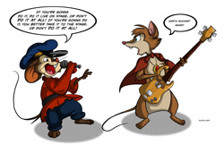Size: 1200x776 | Tagged: safe, artist:dutch, fievel mousekewitz (an american tail), mrs. brisby (the secret of nimh), mammal, mouse, rodent, anthro, semi-anthro, an american tail, sullivan bluth studios, the secret of nimh, 2d, brown body, brown fur, crossover, dialogue, female, field mouse, fur, male, murine, simple background, singing, talking, white background, young
