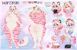 Size: 2520x1642 | Tagged: suggestive, artist:tiggybloom, oc, oc:marzipan (tiggybloom), big cat, feline, mammal, tiger, anthro, 2021, accessories, big butt, big tail, bottomwear, bra, breasts, butt, chibi, clothes, featureless breasts, featureless crotch, female, glasses, huge breasts, lingerie, panties, reference sheet, shirt, solo, solo female, tail, thick thighs, thighs, topwear, underwear, wide hips