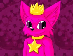 Size: 1280x990 | Tagged: safe, artist:tagea_drigen, pinkfong (pinkfong), canine, fox, mammal, semi-anthro, pinkfong, bust, crown, cub, fur, jewelry, looking at you, male, pink body, pink fur, regalia, solo, solo male, young