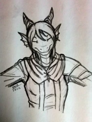 Size: 964x1280 | Tagged: safe, artist:sealer4258, oc, oc only, oc:llyana therasll (sealer4258), dragon, fictional species, anthro, clothes, eyes closed, female, shirt, sketch, smiling, solo, solo female, topwear, traditional art, tunic