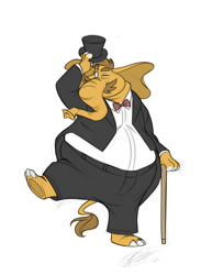 Size: 2550x3300 | Tagged: safe, artist:jarggy, oc, oc:appledectomy, elephant, mammal, bow, bow tie, brlly, cane, clothes, dapper, high res, mustache, stomper, suit, top hat