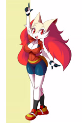 Size: 2834x4251 | Tagged: safe, artist:lucyfercomic, oc, oc only, oc:bray (lucyfercomic), braixen, fictional species, mammal, anthro, nintendo, pokémon, 2019, big breasts, breasts, clothes, female, looking at you, looking back, looking back at you, open mouth, open smile, smiling, smiling at you, solo, solo female, starter pokémon, tongue