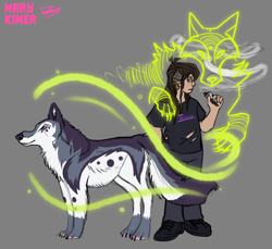 Size: 1200x1100 | Tagged: safe, artist:marykimer, canine, human, mammal, wolf, colored sketch, male, sketch, spiritual, vape, vent