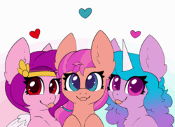 Size: 1160x845 | Tagged: safe, artist:miss-jessiie, izzy moonbow (mlp), pipp petals (mlp), sunny starscout (mlp), earth pony, equine, fictional species, mammal, pegasus, pony, unicorn, feral, hasbro, my little pony, my little pony g5, spoiler, spoiler:my little pony g5, 2021, animated, blep, braid, circlet, cute, female, females only, gif, gradient mane, hair, mare, speculation, tongue, tongue out, trio, trio female