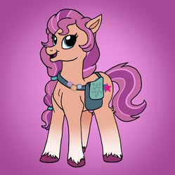 Size: 1996x2005 | Tagged: safe, artist:prismthepup, sunny starscout (mlp), earth pony, equine, fictional species, mammal, pony, feral, hasbro, my little pony, my little pony g5, spoiler, spoiler:my little pony g5, 2021, bag, braid, coat markings, cutie mark, female, hair, happy, high res, hooves, mare, socks (leg marking), solo, solo female, speculation, tail, unshorn fetlocks