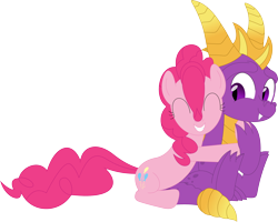 Size: 3550x2845 | Tagged: safe, artist:porygon2z, pinkie pie (mlp), spyro the dragon (spyro), dragon, earth pony, equine, fictional species, mammal, pony, western dragon, feral, friendship is magic, hasbro, my little pony, spyro the dragon (series), crossover, duo, duo male and female, female, high res, hug, male, mare, on model