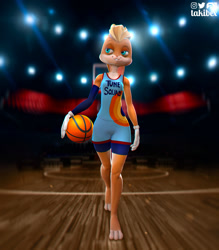 Size: 1120x1280 | Tagged: safe, artist:takibex, lola bunny (looney tunes), lagomorph, mammal, rabbit, anthro, looney tunes, space jam, space jam: a new legacy, warner brothers, 3d, ball, basketball, female, fur, looking at you, orange body, orange fur, solo, solo female