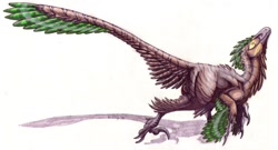 Size: 930x504 | Tagged: safe, artist:ixerin, oc, oc:ixerin (ixerin), deinonychus, dinosaur, raptor, theropod, feral, 2008, eyes closed, female, solo, solo female