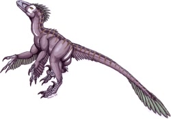 Size: 1073x748 | Tagged: safe, artist:ixerin, oc, oc:visair, deinonychus, dinosaur, raptor, theropod, feral, 2009, female, signature, solo, solo female