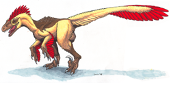 Size: 1099x571 | Tagged: safe, artist:ixerin, dinosaur, theropod, feral, 2009, male, solo, solo male