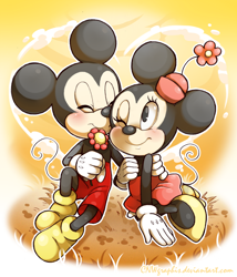 Size: 1024x1196 | Tagged: safe, artist:cnwgraphis, mickey mouse (disney), minnie mouse (disney), mammal, mouse, rodent, anthro, disney, mickey and friends, 2d, black body, black fur, duo, female, fur, male, male/female, mickeyminnie (disney), shipping