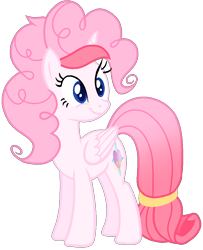 Size: 754x929 | Tagged: safe, artist:muhammad yunus, oc, oc only, oc:strawberries, alicorn, equine, fictional species, mammal, pony, feral, friendship is magic, hasbro, my little pony, blue eyes, female, hair, happy, pink hair, red hair, simple background, smiling, solo, solo female, transparent background, vector