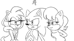 Size: 480x270 | Tagged: safe, artist:chauvels, amy rose (sonic), princess sally acorn (sonic), sonic the hedgehog (sonic), chipmunk, hedgehog, mammal, rodent, anthro, archie sonic the hedgehog, cc by-nc-sa, creative commons, sega, sonic the hedgehog (series), 16:9, 2016, 2d, 2d animation, animated, christmas, clothes, female, frame by frame, gif, group, holiday, kiss on the cheek, kissing, low res, male, male/female, mistletoe, monochrome, polyamory, quills, shipping, sonally (sonic), sonamy (sonic), sonic gets all the girls, sonsalamy (sonic), sweater, tail, topwear, trio
