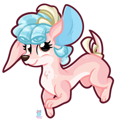 Size: 1391x1419 | Tagged: safe, artist:rainbow eevee, cozy glow (mlp), canine, dachshund, dog, mammal, feral, cc by-nc, creative commons, friendship is magic, hasbro, my little pony, awww, big ears, brown outline, colored outline, cute, dogified, double outline, ears, flat colors, gray outline, happy, looking at you, looking up, pink eyes, pink outline, simple background, smiling, smiling at you, solo, sticker, teal outline, transparent background, vector