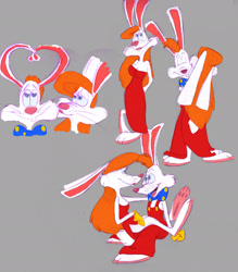 Size: 1700x1940 | Tagged: safe, artist:icurauser, jessica rabbit (roger rabbit), roger rabbit (roger rabbit), lagomorph, mammal, rabbit, anthro, who framed roger rabbit, anthrofied, bunnified, female, furrified, male, species swap