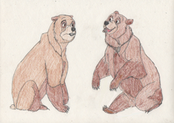Size: 1280x904 | Tagged: safe, artist:goodtimesroll44, kenai (brother bear), nita (brother bear), bear, mammal, brother bear, disney, female, male, transformation, transformation sequence