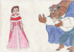 Size: 1280x904 | Tagged: safe, artist:goodtimesroll44, beast (beauty and the beast), belle (beauty and the beast), human, mammal, beauty and the beast, disney, female, male, transformation, transformation sequence