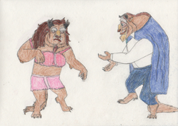 Size: 1280x904 | Tagged: safe, artist:goodtimesroll44, beast (beauty and the beast), belle (beauty and the beast), anthro, beauty and the beast, disney, female, male, transformation, transformation sequence