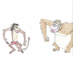 Size: 1280x987 | Tagged: safe, artist:goodtimesroll44, king louie (the jungle book), mowgli (the jungle book), mammal, monkey, primate, disney, the jungle book, male, post-transformation