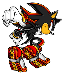 Size: 3199x3738 | Tagged: safe, artist:yuji uekawa, official art, shadow the hedgehog (sonic), hedgehog, mammal, anthro, sega, sonic adventure 2, sonic the hedgehog (series), 2001, artwork, black body, black fur, black tail, chest fluff, clothes, digital art, fluff, frowning, fur, gloves, high res, male, quills, red body, red eyes, red fur, shoes, simple background, solo, solo male, tail, transparent background