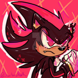 Size: 1280x1280 | Tagged: safe, artist:agenericartaccount, shadow the hedgehog (sonic), hedgehog, mammal, anthro, sega, sonic the hedgehog (series), 2021, abstract background, black body, black fur, bust, cheek fluff, chest fluff, clothes, digital art, fangs, fluff, frowning, fur, gloves, male, quills, red body, red eyes, red fur, sharp teeth, solo, solo male, teeth, watermark