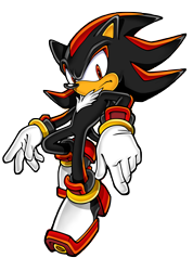Size: 5512x7742 | Tagged: safe, artist:yuji uekawa, official art, shadow the hedgehog (sonic), hedgehog, mammal, anthro, sega, sonic the hedgehog (series), absurd resolution, black body, black fur, black tail, chest fluff, clothes, digital art, fluff, fur, gloves, looking at you, male, quills, red body, red eyes, red fur, shoes, simple background, solo, solo male, tail, transparent background