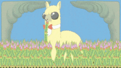 Size: 480x270 | Tagged: source needed, useless source url, safe, artist:felix colgrave, fictional species, llama, mammal, monster, unnamed monster species, feral, abomination, ambiguous gender, animated, camelid, cyriak, duo, duo ambiguous, gif, glasses, low res, macro, micro, not salmon, sunglasses, surreal, vore, wat
