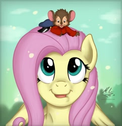 Size: 880x908 | Tagged: dead source, safe, artist:maxl654, fievel mousekewitz (an american tail), fluttershy (mlp), equine, fictional species, mammal, mouse, pegasus, pony, rodent, anthro, feral, an american tail, friendship is magic, hasbro, my little pony, sullivan bluth studios, crossover, cute, duo, duo male and female, female, male, murine