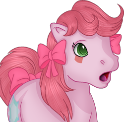 Size: 832x819 | Tagged: safe, artist:muhammad yunus, aelita (code lyoko), earth pony, equine, fictional species, mammal, pony, feral, code lyoko, hasbro, my little pony, my little pony (g1), bow, crossover, female, feralized, furrified, hair bow, mare, medibang paint, open mouth, ponified, simple background, solo, solo female, tail, tail bow, transparent background