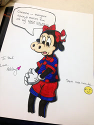Size: 2121x2828 | Tagged: safe, artist:magical-mama, clarabelle cow (disney), bovid, cattle, cow, mammal, anthro, disney, mickey and friends, minnie 'n me, 2d, colored, dialogue, female, high res, solo, solo female, talking, ungulate, young, younger