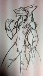 Size: 720x1280 | Tagged: safe, artist:sealer4258, oc, oc only, fictional species, mammal, sergal, anthro, featureless crotch, looking at you, male, sketch, solo, solo male, traditional art