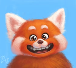 Size: 2048x1829 | Tagged: safe, artist:nik raccoom, mei lee (turning red), mammal, red panda, anthro, disney, pixar, turning red, brown nose, bust, female, front view, fur, looking at you, open mouth, open smile, orange body, orange fur, smiling, solo, solo female, teeth, tongue