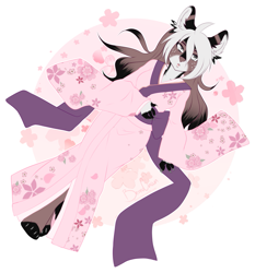 Size: 933x1000 | Tagged: safe, artist:berruchan, oc, oc only, canine, mammal, anthro, digitigrade anthro, clothes, female, kimono (clothing), looking at you, robe, silver eyes, solo, solo female