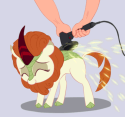 Size: 640x600 | Tagged: safe, artist:szafir87, artist:t72b, autumn blaze (mlp), equine, fictional species, kirin, mammal, feral, friendship is magic, hasbro, my little pony, 2018, 2d, 2d animation, animated, arched back, behaving like a cat, cloven hooves, colored hooves, cute, disembodied hand, eyelashes, eyes closed, eyeshadow, female, female focus, fur, gif, gray background, green body, green fur, hair, hand hold, hands, happy, heart, holding, hooves, horn, leonine tail, loop, love heart, makeup, mane, mare, massage, multicolored body, multicolored fur, multicolored tail, offscreen character, orange hair, orange mane, orange tail, petting, scales, scratching, silly, simple background, smiling, solo focus, sparks, standing, tail, tail wag, three-quarter view, unshorn fetlocks, white body, white fur, white tail