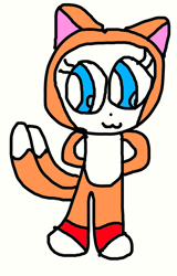 Size: 664x1038 | Tagged: dead source, safe, artist:sugarbugjewelpet, larimar (jewelpet), miles "tails" prower (sonic), arctic fox, canine, fox, mammal, semi-anthro, jewelpet (sanrio), sanrio, sega, sonic the hedgehog (series), crossover, dipstick tail, female, fluff, fursuit, multiple tails, orange tail, simple background, solo, solo female, tail, tail fluff, two tails, vixen, white background, white tail