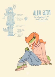 Size: 905x1280 | Tagged: safe, artist:fox-popvli, oc, oc:allie gator, alligator, crocodilian, reptile, anthro, cute, female, solo, solo female
