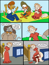 Size: 2121x2828 | Tagged: safe, artist:chaoskomori, becky thatcher (tom sawyer), tom sawyer (tom sawyer), canine, cat, feline, fox, mammal, anthro, tom sawyer (film), angry, barefoot, clothes, comic, feet, female, group, high res, huckleberry finn (tom sawyer), judge thatcher (tom sawyer), male, sad, shoes, teenager, toes