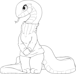 Size: 1791x1732 | Tagged: safe, artist:louart, reptile, snake, anthro, clothes, female, forked tongue, long tail, solo, solo female, sweater, tail, tongue, tongue out, topwear, turtleneck
