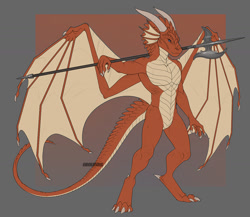 Size: 1280x1112 | Tagged: safe, artist:adalfyre, oc, oc only, dragon, fictional species, reptile, scaled dragon, anthro, digitigrade anthro, 2021, commission, horn, male, smiling, solo, solo male, tail, webbed wings, wings
