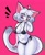 Size: 1609x1966 | Tagged: safe, artist:robosylveon, oc, oc only, cat, feline, mammal, anthro, 2021, belly button, bikini, breasts, chest fluff, clothes, cute, cute little fangs, dipstick tail, elbow fluff, eyebrows, eyelashes, fangs, female, fluff, fur, gray hair, hair, head tilt, looking at you, magenta background, open mouth, paw pads, paws, pink eyes, red eyes, short hair, shoulder fluff, side-tie bikini, simple background, solo, solo female, swimsuit, tail, teeth, whiskers, white body, white fur, white hair